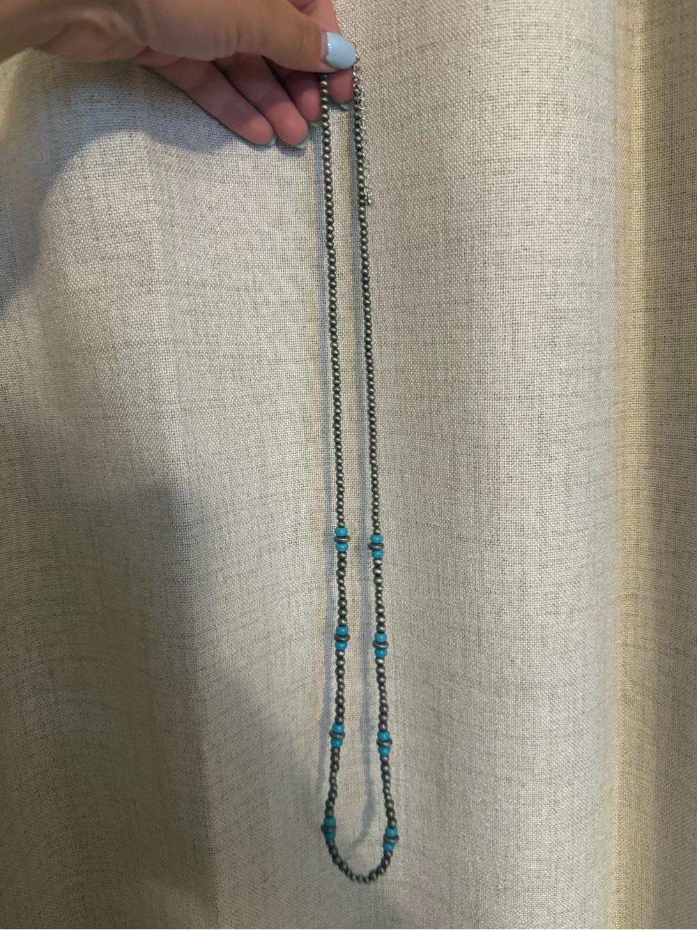 Turquoise Bead Long Necklace - Silver-Tone Chain